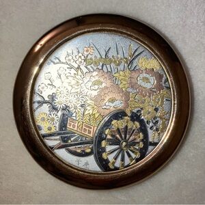 VINTAGE Art of Chokin 24kt gold flower round jewelry trinket box from Japan